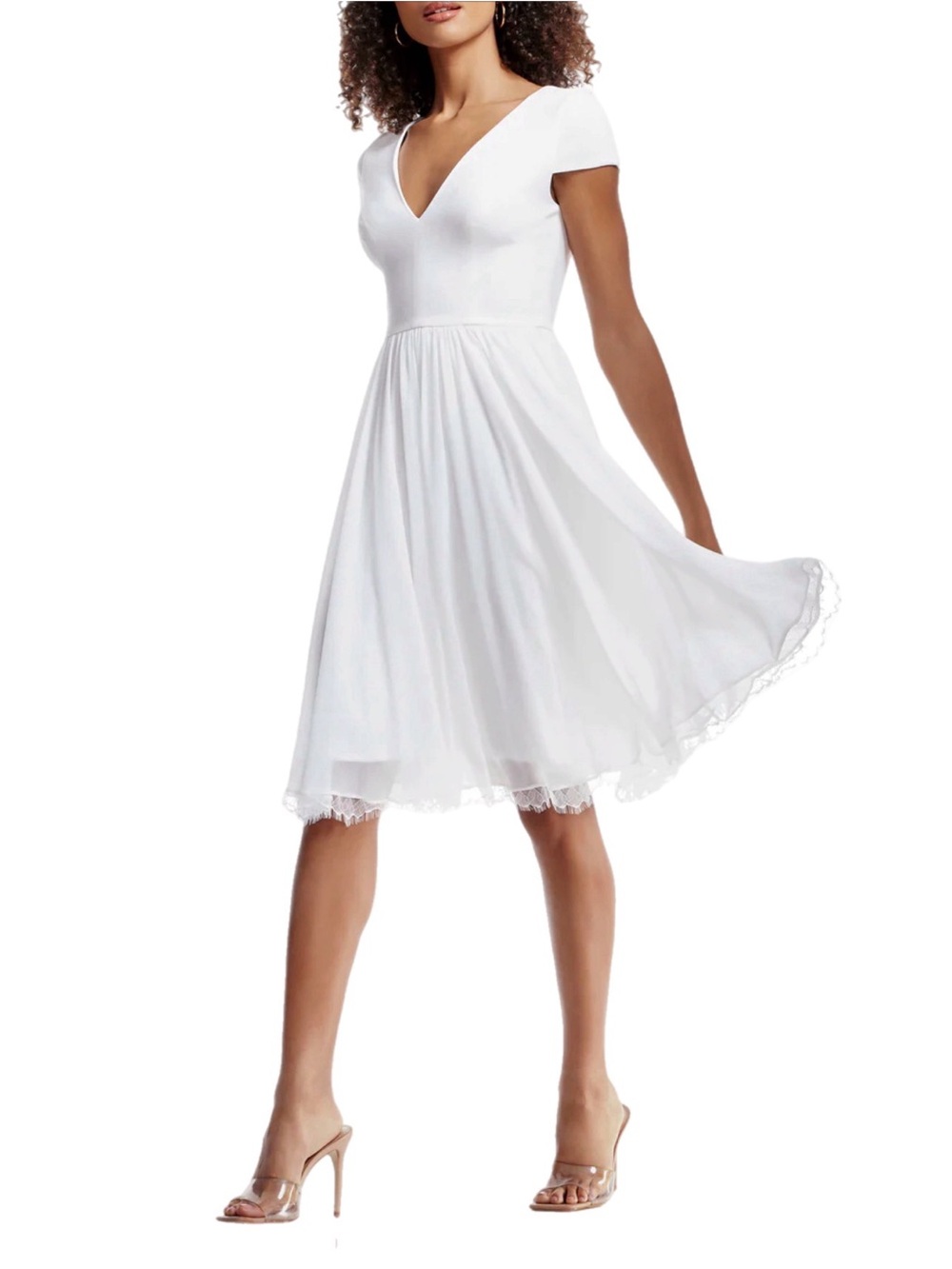 NWT Dress the Population Corey Dress in Off White Chiffon Lace Midi Size XL
